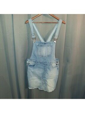 Kancan Light Blue Denim Overall Skirt, Size XL